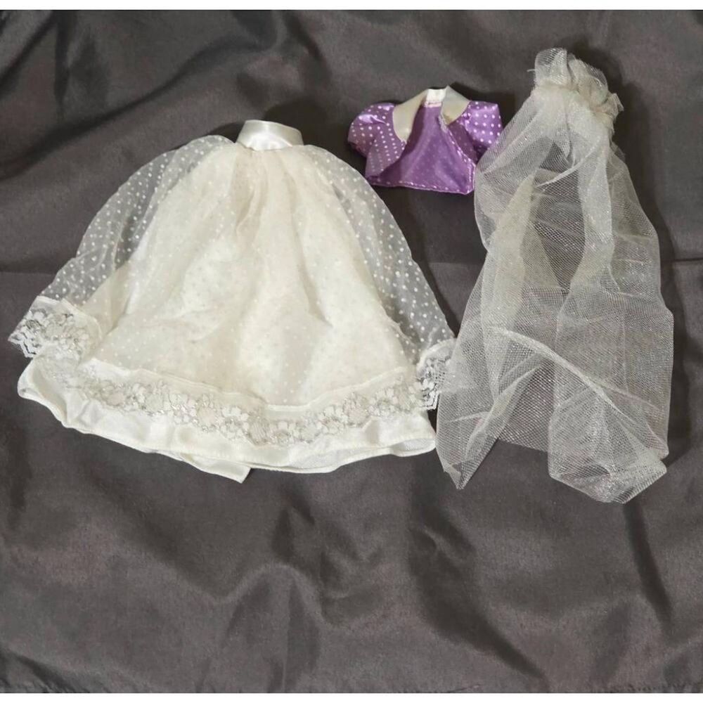 Vintage 1990 Wedding Day Midge Bridal Gown Veil Barbie Lavender Jacket Lot